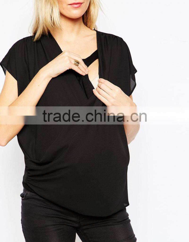 100% Polyester square neck cap sleeves maternity clothings for nursing