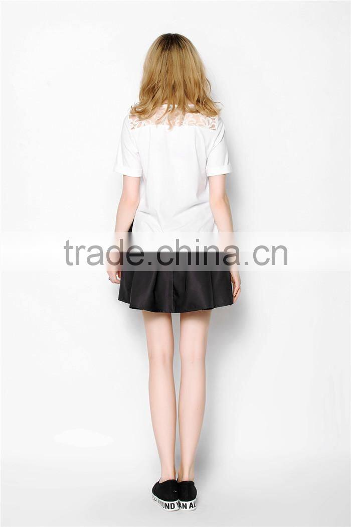 high fashion summer short sleeve lace printed designed crochet top fashion blouses 2015, design short sleeves elegant blouses