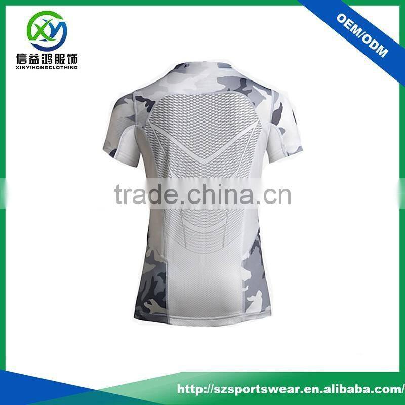 2017 OEM service high quality polyester fabric dry fit camo t shirt / gym shirt / fitness shirt