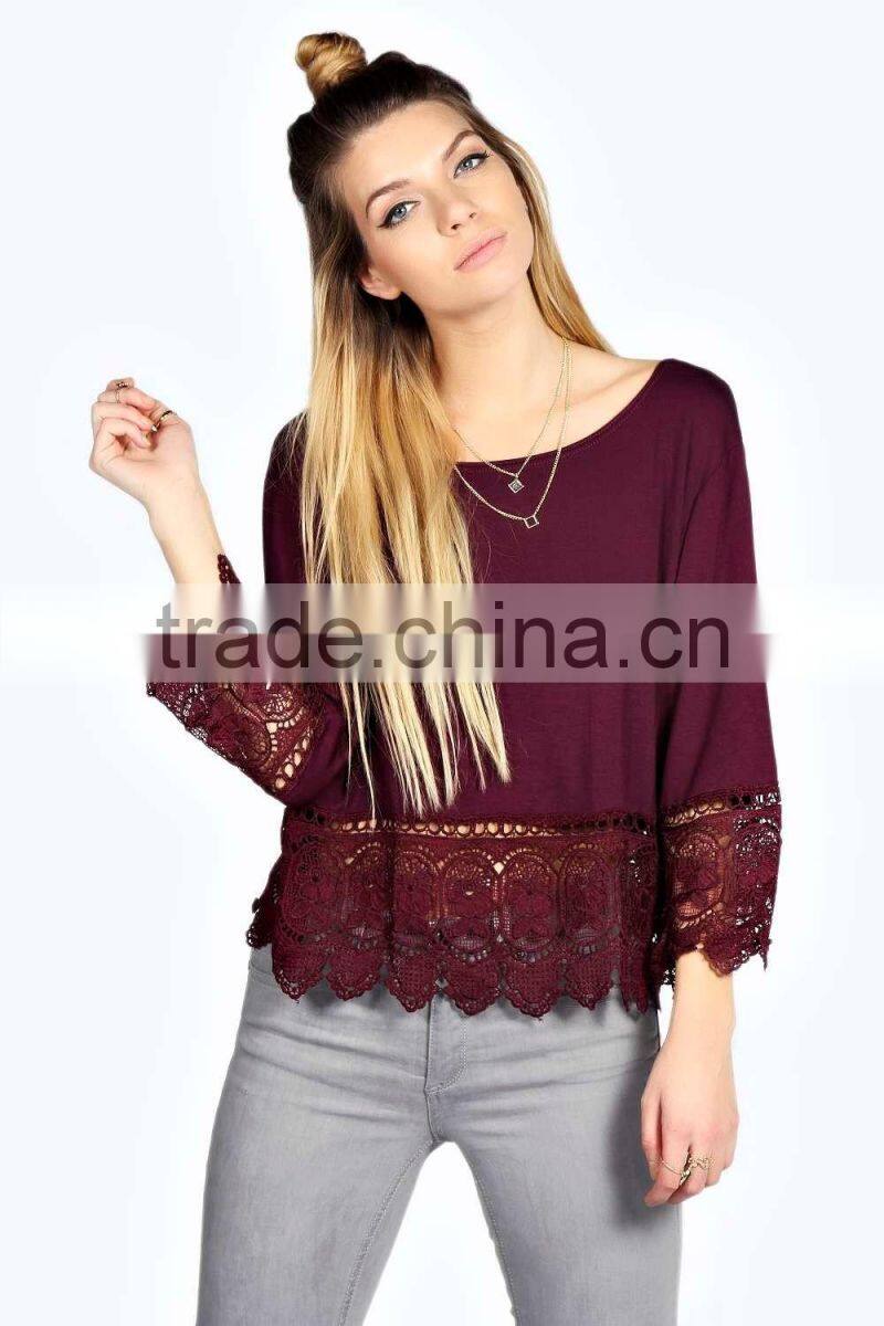Fashion Women Lace Crochet Loose Tops 3/4 Sleeve Newest Shirt Kimono Casual Blouse For Wholesale 2017