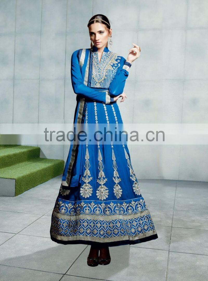 Yellow color on brown with purple color on embroidery heavy design jacket long Anarkali Designer Semi Stitch Salwar Kameez