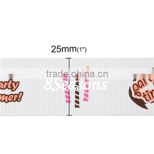 Multicolor "Party Time " Gift Box Pattern Baby Shower Decoration Terylene Satin Ribbon 25.0mm