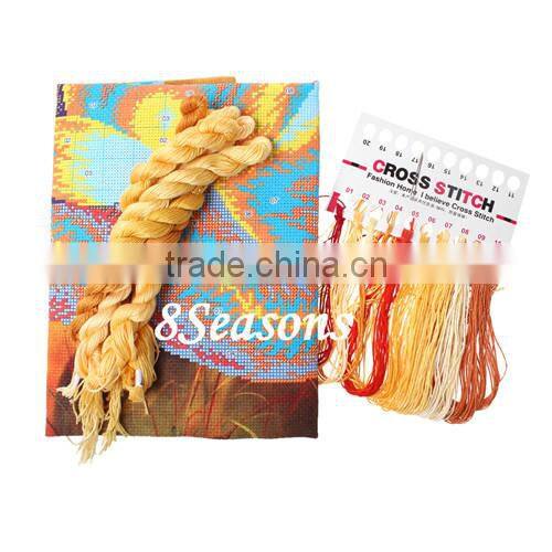 Chinese Multicolor Flower Pattern Square Throw Pillow Cotton Cross Stitch