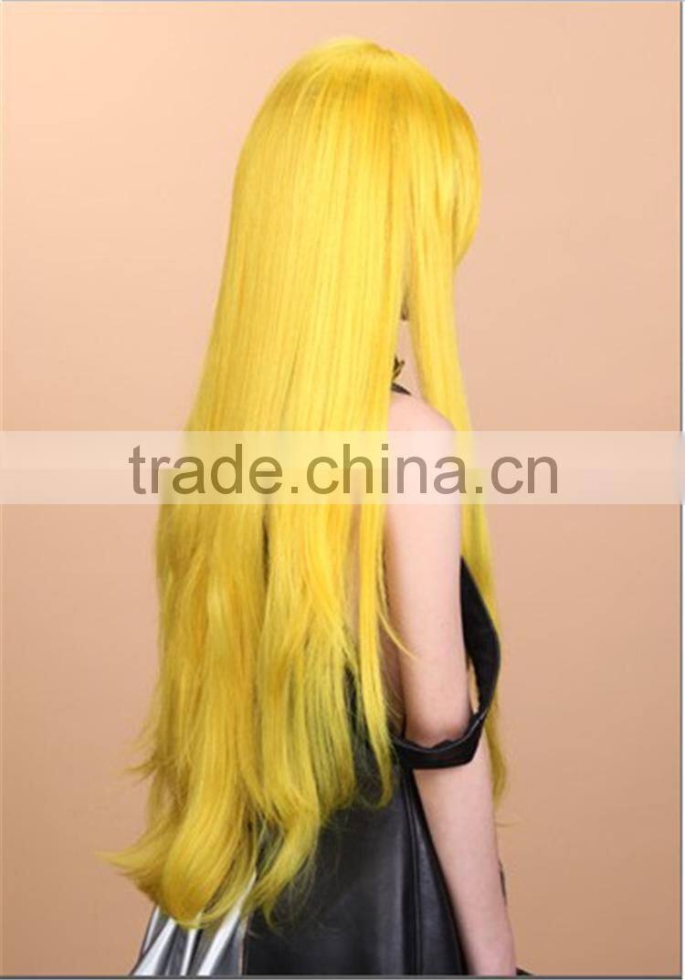 Cheap God Yellow Long Straight Cosplay Synthetic Wig