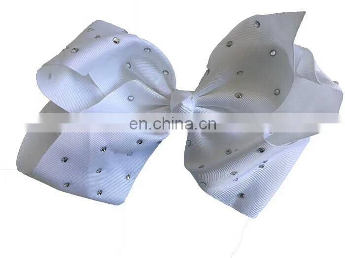 New design fabric big size 18cm bowknot Metal Hair Clips rhinestone stick fabric bowknot with alligator Clips for kids