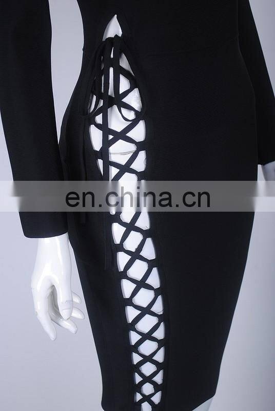 Amigo 2017 new design Black long sleeve XXX bandage dress midi prom dresses for hot body ladies party wear