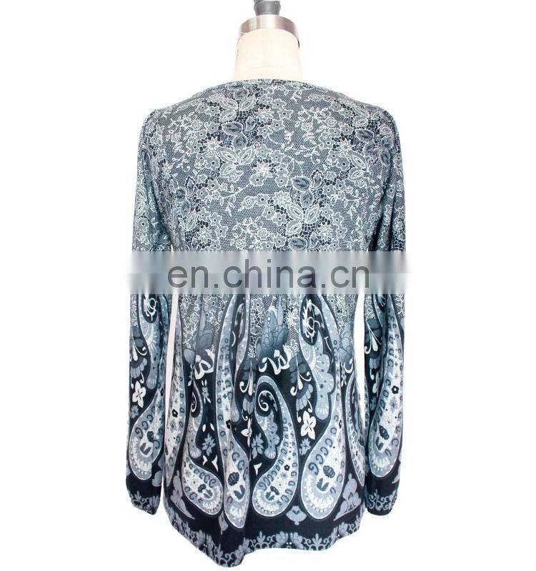 Front Embroidery and Paisley Print Komono Blouse For Women