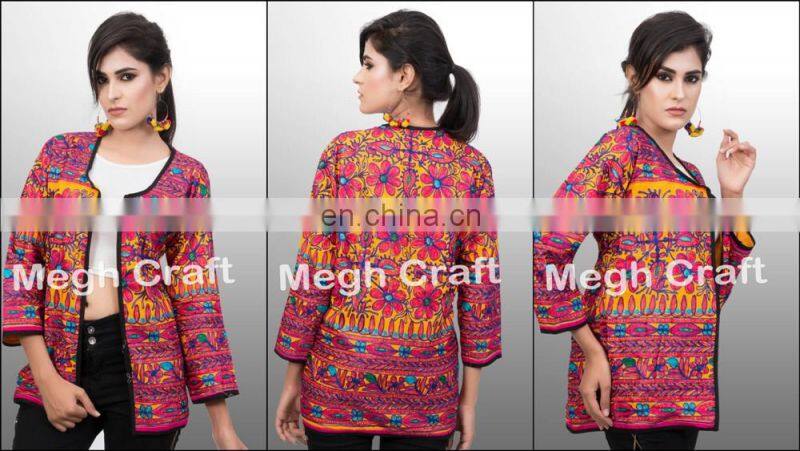 Indian Handmade Elephant Style Jacket Shrug- Indian Gamthi Elephant Style Jacket koti- Kutch Embroidery Short Jacket