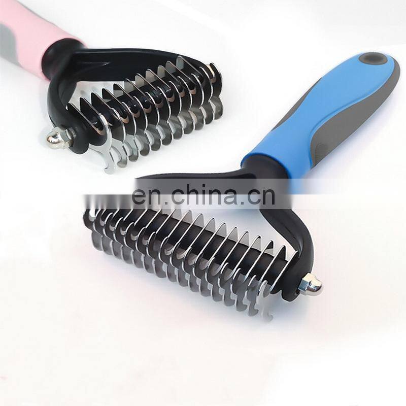 Pet Grooming Tool 2 Sided Undercoat RakeTangles Hair Remove Dog Knot Brush