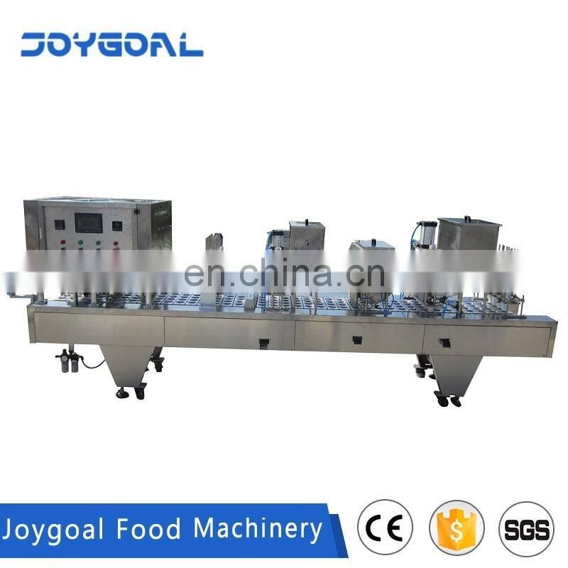 Fully automatic food cup filling and sealing machine for yoghurt pudding jelly honey chocolate jam mayonnaise peanut butter