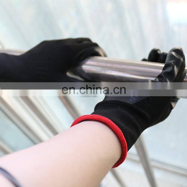 Customize Factory Cheaper Nylon Dipped Working Strong Black Nitrile Coated Safety Work Gloves