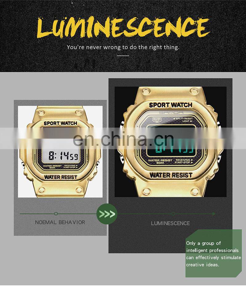 SANDA 390 Men Business Calendar Digital Watches Stainless Steel Week Display Back Light Waterproof Wristwatch