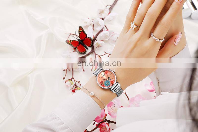 CURREN 9053 Women Charm Fashion Thin Quartz Watches Unique Flower Dial Simple Ladies Dress Bracelet Wristwatch