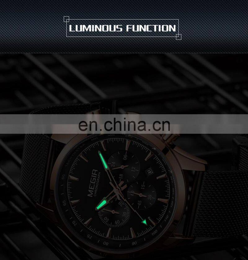 MEGIR 2153 Men Quartz Watches Military Sports Luxury Waterproof Luminous Mesh Band Chronograph Wristwatch
