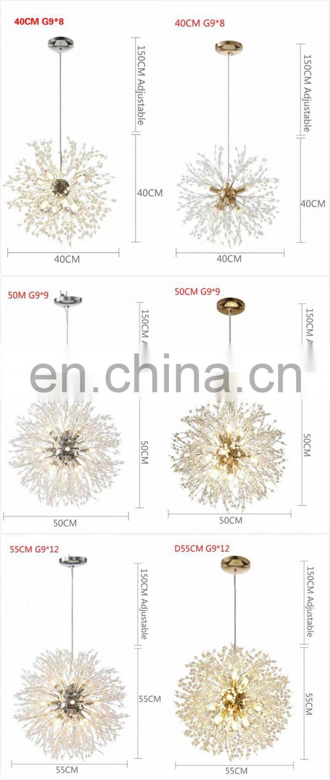 Modern LED Crystal Chandelier Light Pendant Hanging Lamp Dandelion Chandelier Lighting For Living Dining Room