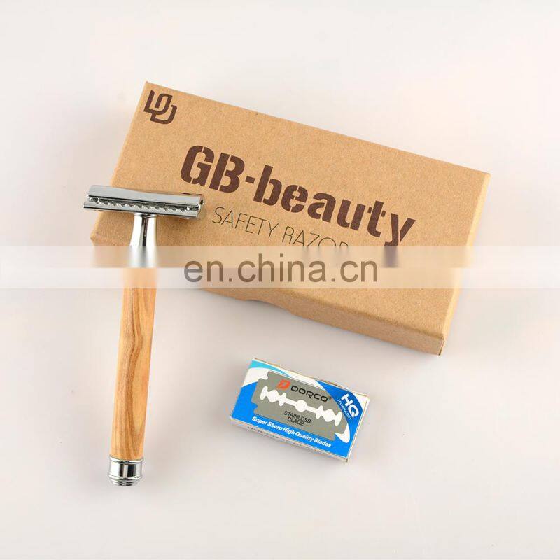 Premium Quality Olive Wood Zero Waste Eco-Friendly Double Edge Blades Wooden Shaving Safety Razor For Men