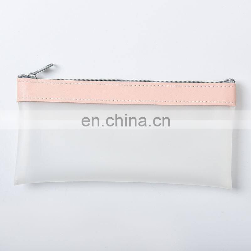 Simple Transparent TPU Leather Korean Fashion INS Pencil Bag Pouches Stationery Organizer Pencil Case Pencilcase School Pen Case
