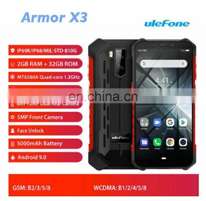 Same day shipping!! Ulefone Armor X3 5.5 inch Android 9.0 MTK6580 Quad Core 2GB+32GB 5000mah Waterproof 3G smartphone