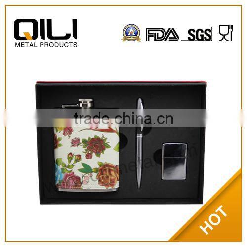 FDA 8oz stainless steel hip flask wine accessories charm box gift set