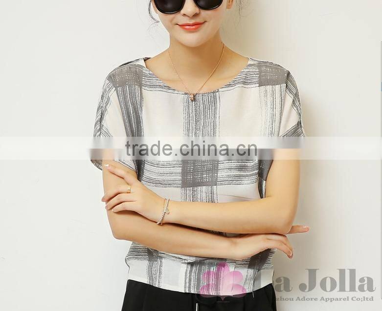 Lastest Summer Fashion Ladies Stripes Chiffon Short Sleeves T-shirt 106