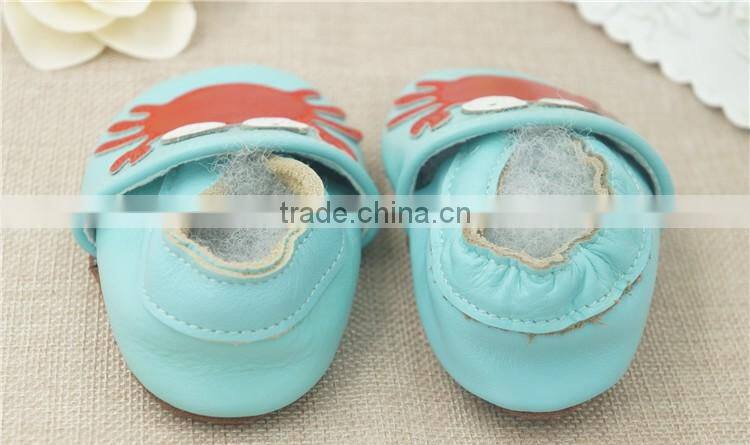 2016 Fashion Style Leather Shoes Crab Full Cowhide Infant Baby Shoes Blue Newborn Soft Bottom Prewalkers