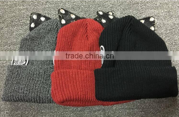 Hot Selling Super Star Rihanna Same Style Lace Cat Ear with Jewelry Embroidery Ladies Hat