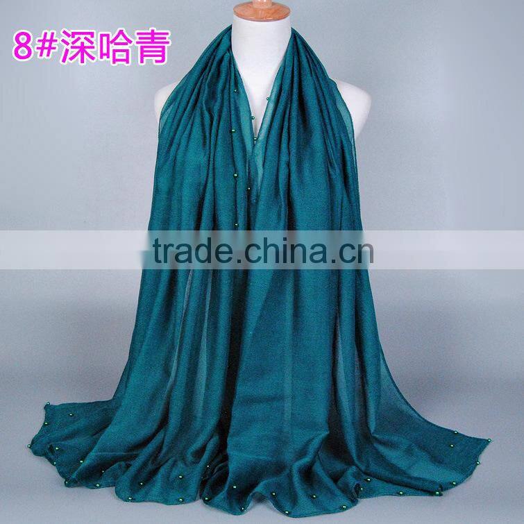 New Design Cotton Colorful Pearl Beads Muslim Hijab Shawl