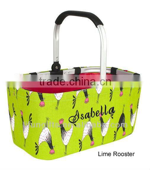 2016 14oz. vinyl coated fabric collapsible market basket with Printed canvas outside