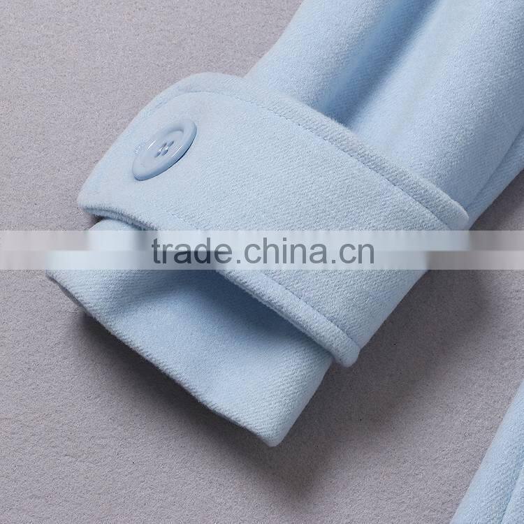 2014 hot selling slim fit high quality brands fashion woolen breasted crystal blue coat women G167