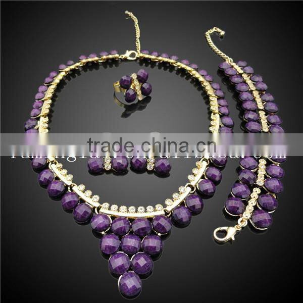 Shining popular handmade african beads pink resin jewelry set rings jewelry purple stone