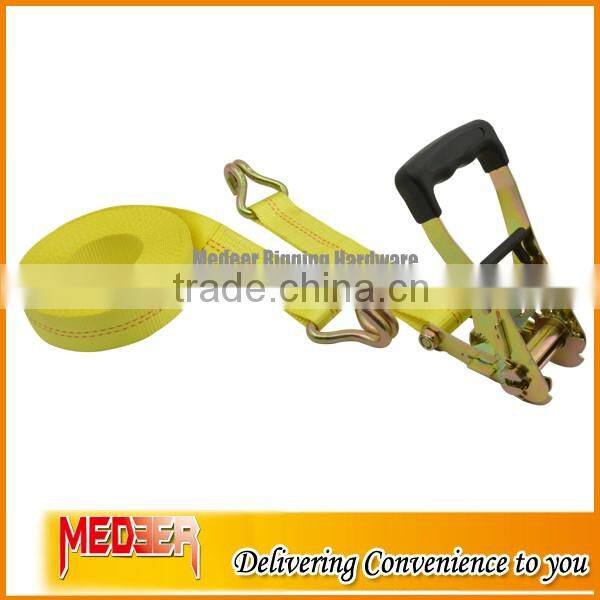 Rubber handle 2" 50mm width cargo strap J metal hooks /2inch cargo lashing 5000bs