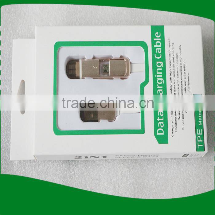 2 in 1 sync data micro usb cable for iphone5/6s,1M flat noodle line