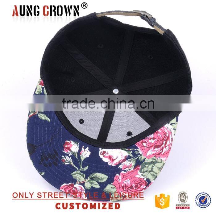Fashion Custom 3d Embroidery Floral Bill Snapback Hat Wholesale
