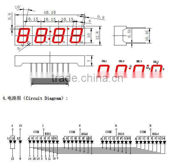 4 digits 0.4inch 12pins led display tube