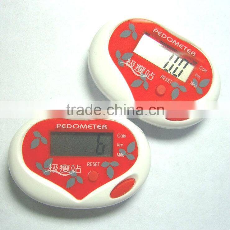 Pedometer with calorie heart shape red