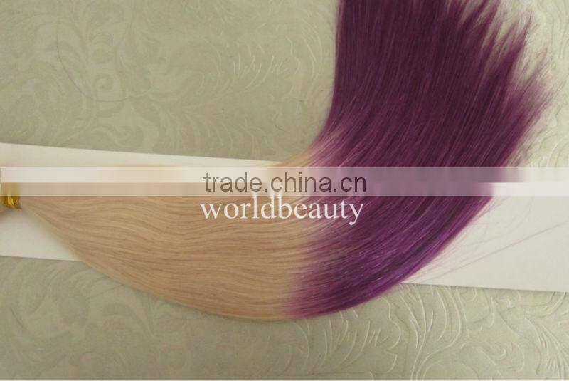 ombre colours #60/violet keratin hair extensions,pre-bonded hair extensions