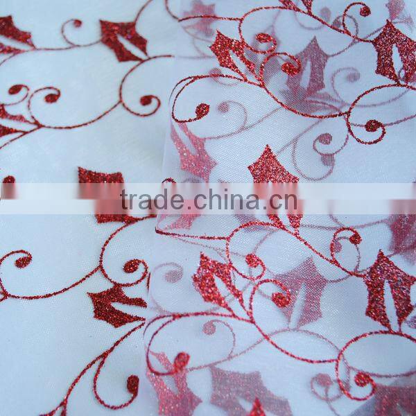 100% Polyester christmas flower printed organza fabric for christmas decoration