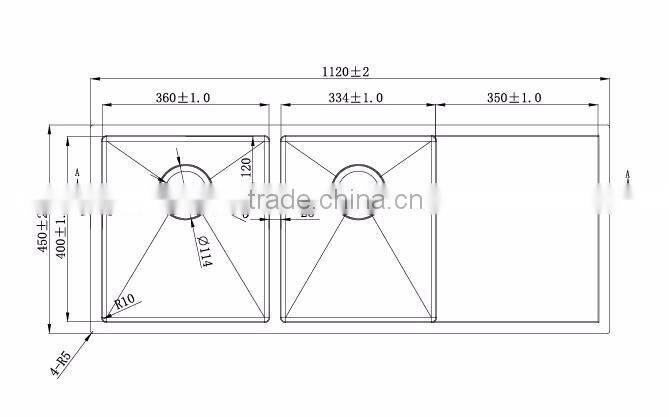 Customized hote without faucet double bowl drainboard undermount commercial stainless steel sink