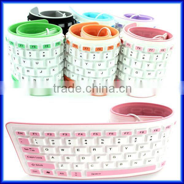 Hot sell wireless silicone waterproof soft bluetooth keyboard for ipad, Multi-color foldable soft computer bluetooth keyboard
