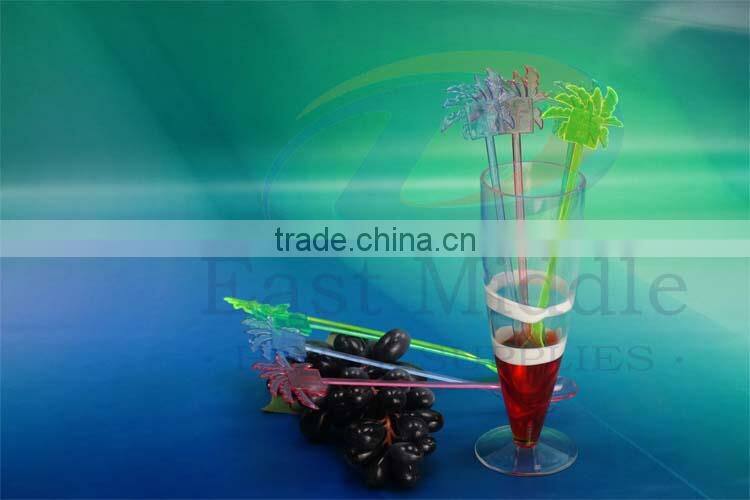 9 inch colored coconut tree design stick/swizzle sticks/ cocktail stick stirrer spoon end