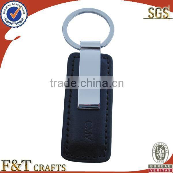 zinc alloy plain real leather custom shape keychain with strap for men