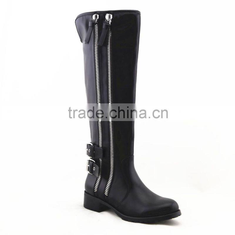 LQEB31 Genuine Leather upper Buckle Straps High Rubber Rain Riding Boots Shoes for women