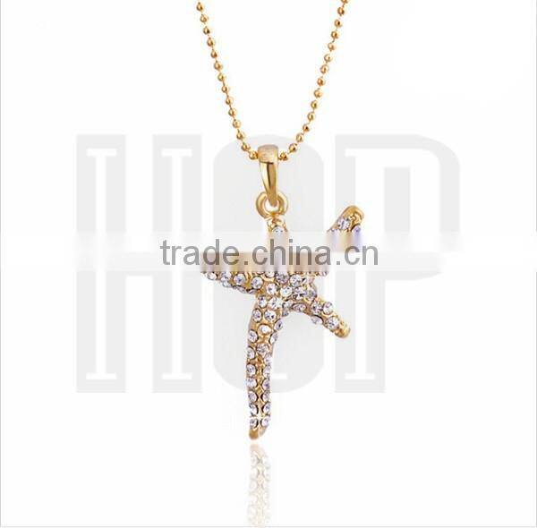 Best selling fashion zinc alloy gold plated crystal starfish pendant