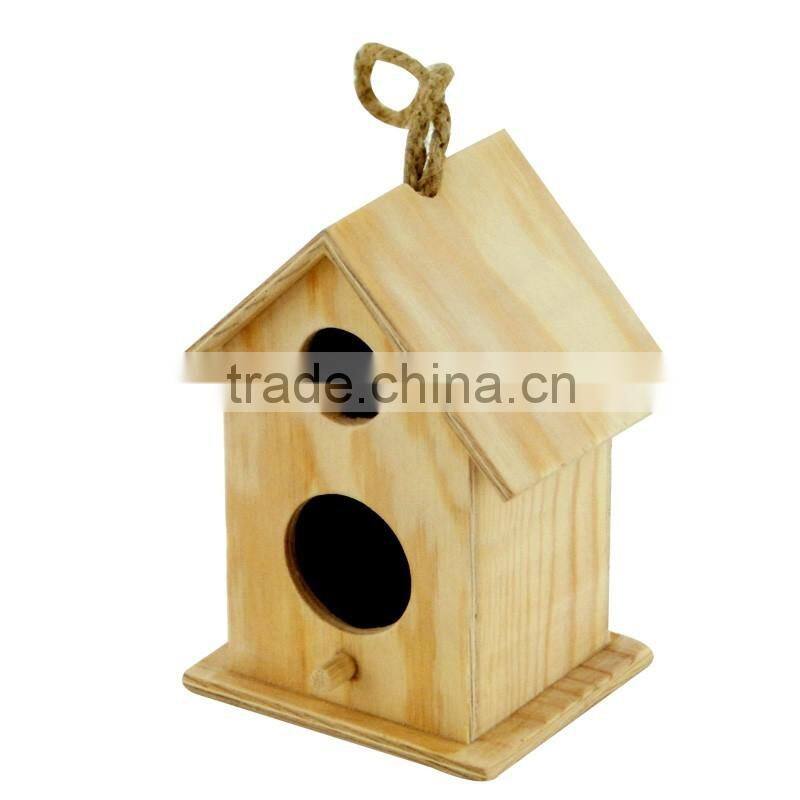 Mini wooden bird house with jute rope