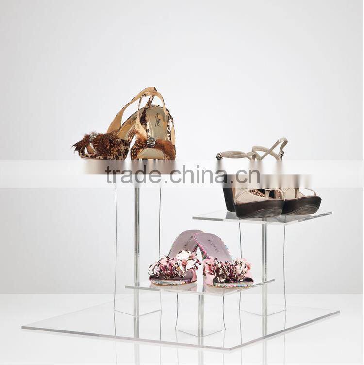 3 tiers elegant handmade clear acrylic shoe display stand,acrylic shoe shelves shenzhen factory