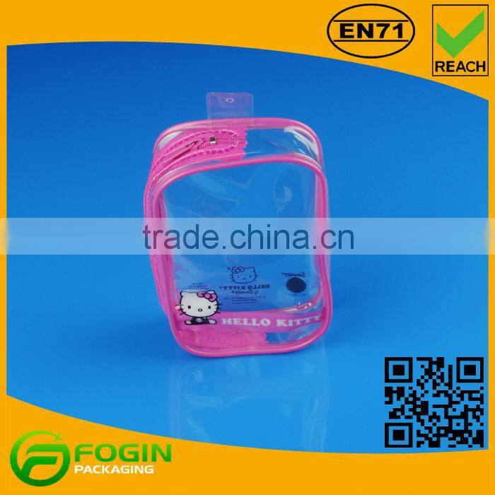 clear pvc zipper bag with piping