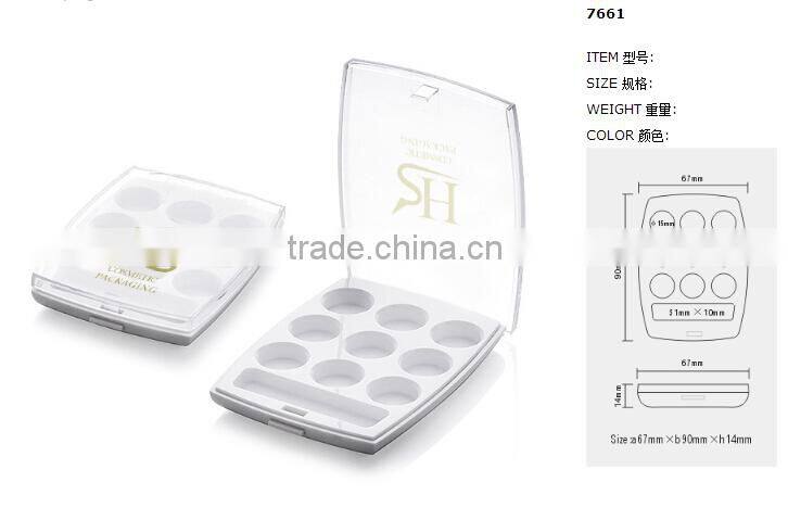 Transparent plastic 9 color eye shadow palette packaging