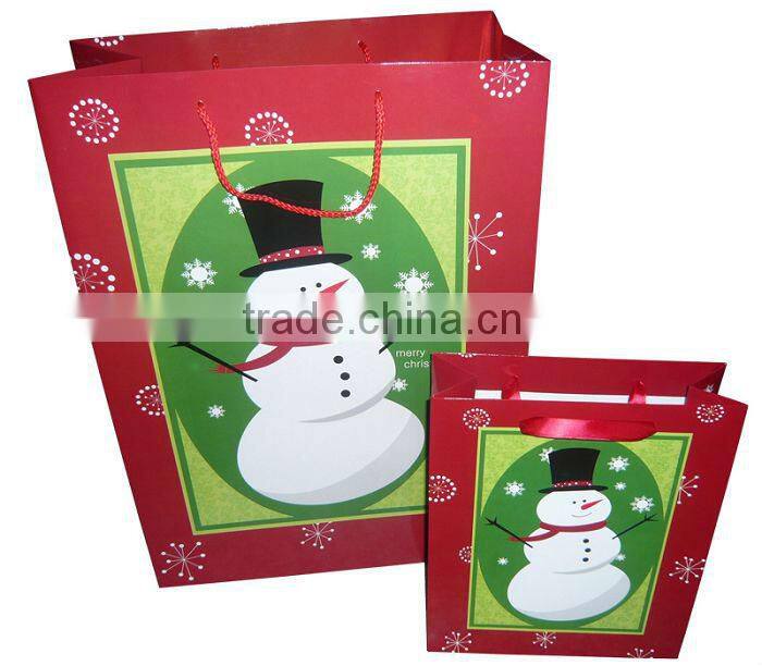 2013 New Arrival Christmas Cardboard Paper Shopping Gifts Bag With Drawstring Cord Ribbon Handles SD13009