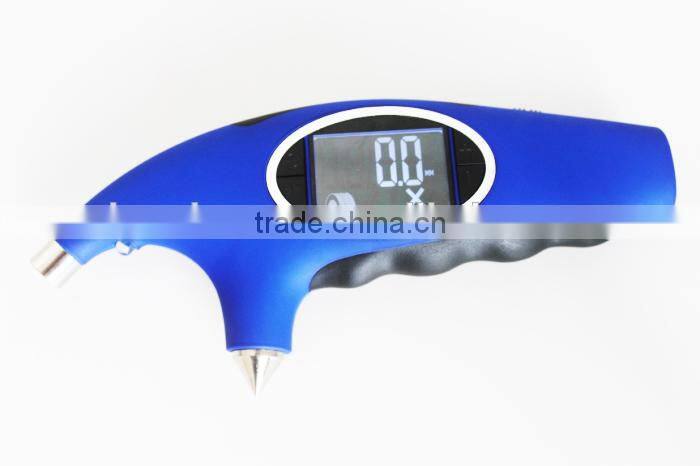 2014 New 5 in 1 Hand held 200 psi backlight digital tire pressure gauge for testing car with digital tread ruler of 15mm