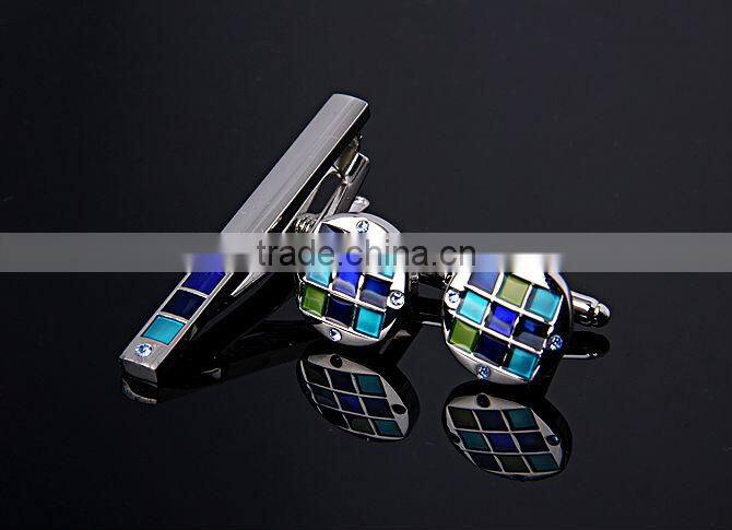 Promotion men's colouful enamelled cufflink and tie clip set
